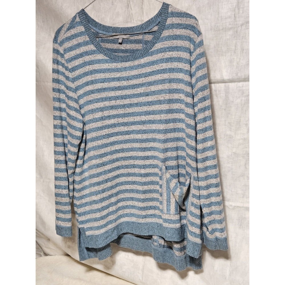 Habitat Tunic Super Soft Fleece, Pullover Striped Seafoam Blue And Grey, LARGE